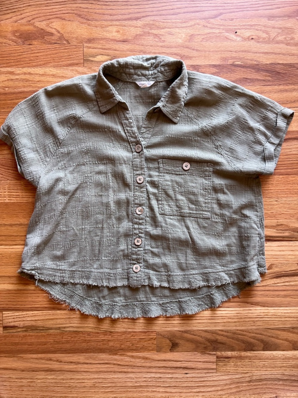 Aeropostale Olive Green Button-Down Crop Shirt